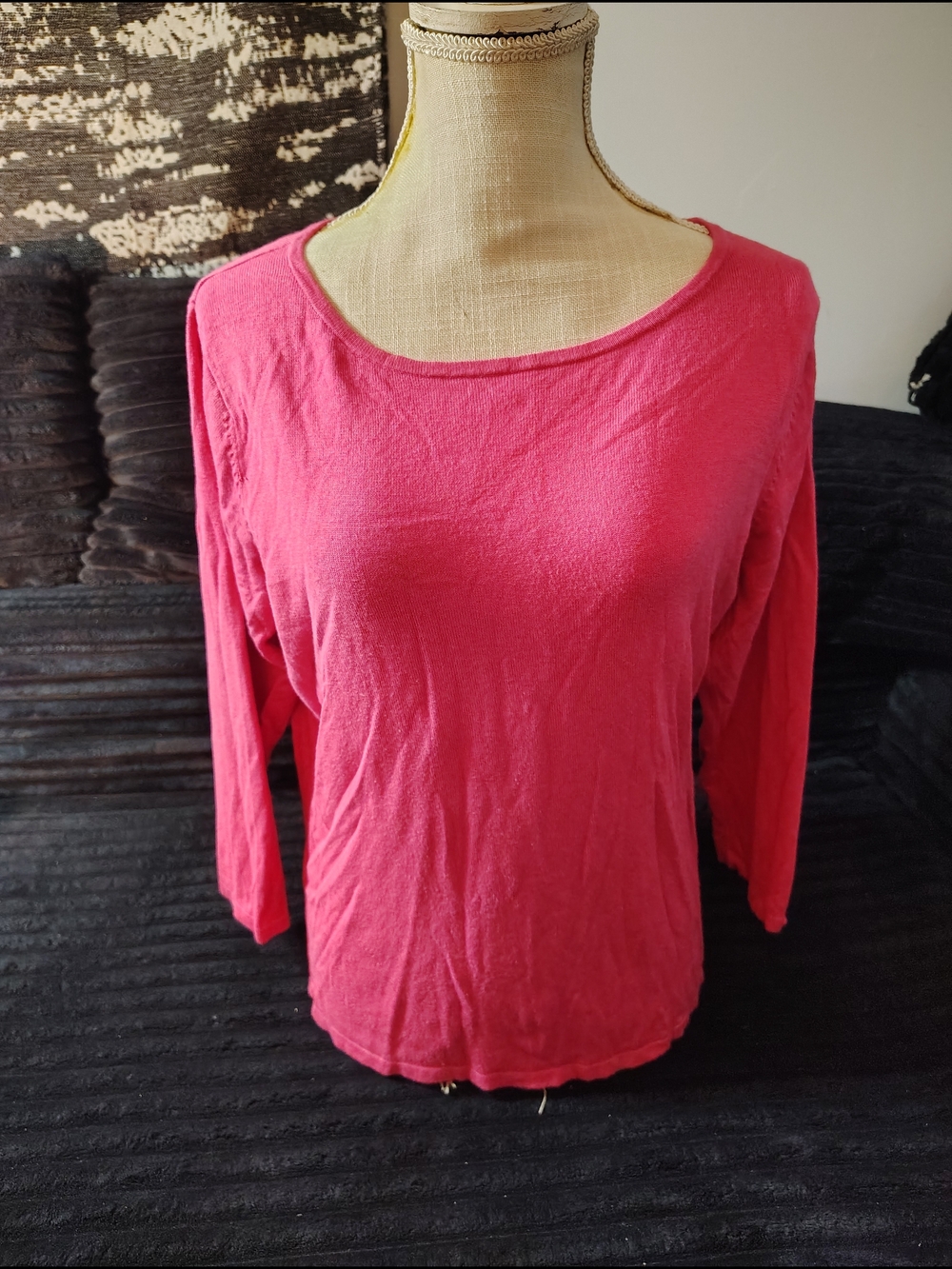 Notations Bright Pink Long Sleeve Scoop Neck Tee